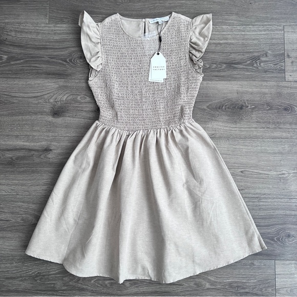 English Factory Dresses & Skirts - ENGLISH FACTORY Smocked Mini Dress XS Beige Neutral Cottagecore Boho Feminine